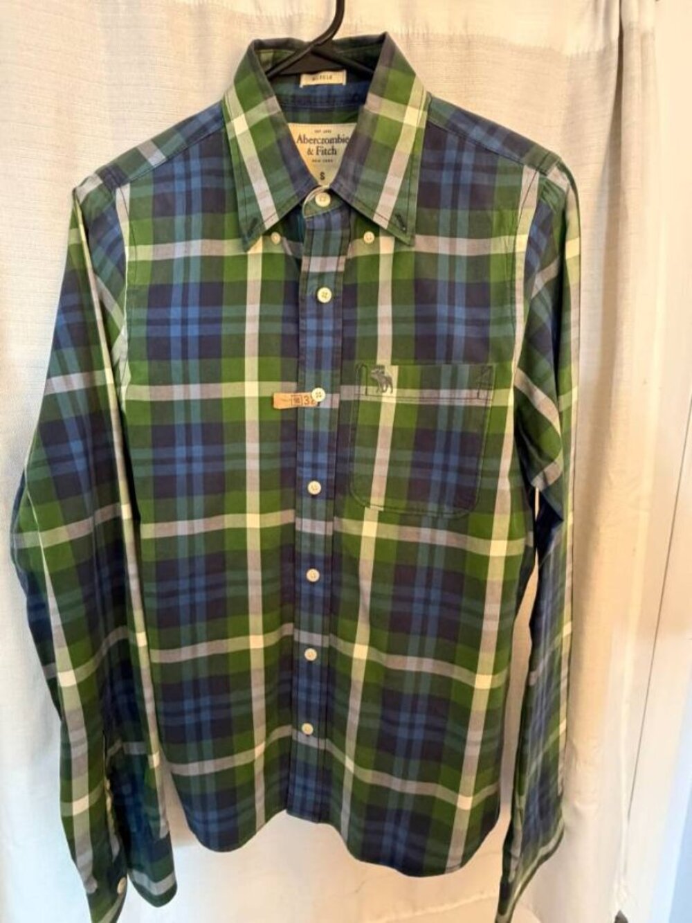 Abercrombie & Fitch - Plaid Shirt - Small Green, White & Blue Stripes - $25